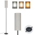 [2024 Version] Floor Lamps for Living Room,3 Color Temperature Floor Light with Linen Lampshade,Modern Standing Tall Lamp for Reading,Bedroom,Office,9W LED Bulb Include -Flaxen