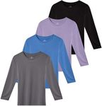 4 Pack: Girls Girl Long Sleeve Tshirts Shirt Tshirt Shirts Tees Active T-Shirts Tops Dry Fit Crew Neck Active Athletic Essentials Soccer Sports Yoga Gym Young Teen Chicas Clothes - Set 10, XL (16)