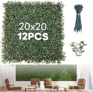 Flybold Grass Wall Panels Pack of 12-20"x20" Artificial Greenery Panels with UV Protection for Indoor and Outdoor Wall Decor - Lifelike Fake Grass Backdrop for Privacy Screens, Fence Covering