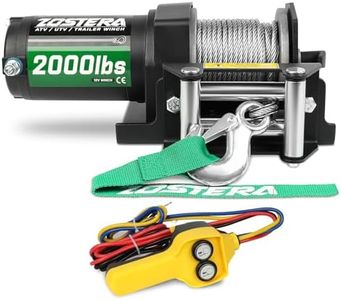 Zostera 2000lb Winch for ATV,Small Electric Winch 12V with Steel Cable,ATV Winch with Wired Manual Remote Control Switch,IP65 Waterproof,with Mounting Plate,with Roller Fairlead&Hook