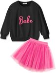 Arshiner Toddler Girl Outfits Long Sleeve Sweatshirt and Hot Pink Holiday Party Tutu Skirt Set Little Kids Fall Clothes 5-6Y