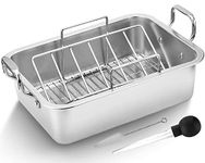 Kendane Roasting Pan with Baking Rack, 15 Inch Stainless Steel Turkey Roaster Pan with Cooling Flat & V-shaped Baking Rack.Turkey Roaster Pot, Broiler Pan Great for Turkey, Chicken, Ham by