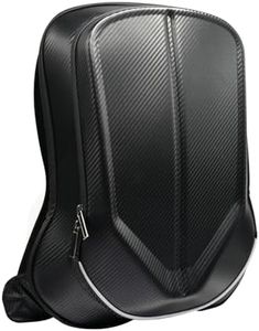 lanoke Carbon Fiber Texture Motorcycle Backpack, Hardshell Laptop Backpack for Men with Helmet Hook, Waterproof Rigid Shell Riding Bag, Anti-Theft Slim Tech Pack Fits 15.6 Inch Computer