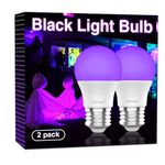 Onforu UV LED Black Lights Bulb, 7W A19 E26 Bulb, UVA Level 385-400nm, Glow in The Dark for Blacklight Party, Body Paint, Fluorescent Poster, Neon Glow (2 Pack)