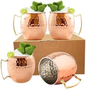 BOLD & DIVINE Copper Plated Moscow Mule Mugs Set of 4 | 18 Oz Hammered Copper Cups with Stainless Steel Lining Gold & Brass Handles | Perfect for Bars, Parties & Gifts