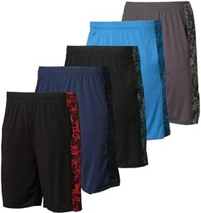 Real Essentials Dry Fit Dri-Fit Big Boys Girls Youth Clothing Active Athletic Performance Basketball Soccer Tennis Exercise Summer Activewear Gym Teen Running Shorts Set 11, L (12/14), Pack of 5