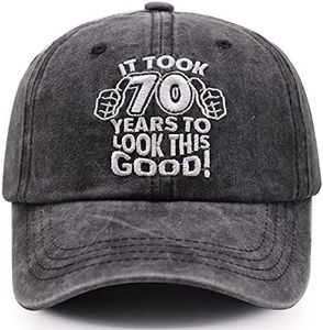 Vintage 70th Birthday Gifts Baseball Cap, Funny Embroidered Adjustable Washed Cotton Hats for Men Women, 70th Embroidered Black, One Size