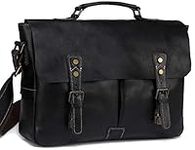 Leather Messenger Bag for Men, VASCHY Handmade Full Cowhide Leather Vintage Satchel 15.6 inch Laptop Business Briefcase Travel Shoulder Bag Black