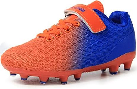 BomKinta Kid's FG Soccer Cleats Athletic Outdoor Soccer Shoes Blue Orange Size 1.5 M US Little Kid