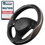Upgrade4cars Steering Wheel Cover White Black Leather Look | Universal Fit 14,5-15 Inch | Car Accessories Interior
