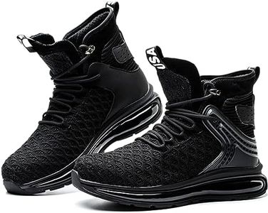 SYLPHID Men Steel Toe Sneakers Women Safety Shoes High top Work Shoe with Air Cushion Lightweight Breathable Puncture Proof, Women8/Men6, Black