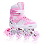 MGYZM Inline Skates for Children, Adjustable Inline Skates for Children, Adults Girls and Boys Inline Skates, Roller Skates for Indoor and Outdoor Use, Sakura Pink (Large)