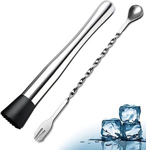 Stainless Steel Cocktail Muddler - with Mixing Spoon,Home Bar Tool Set for Mojitos and Fruit Drinks