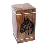 HIND HANDICRAFTS Beechwood Cremation Urns for Human Ashes Adult Large - Wooden Burial Urn for Columbarium - Funeral Urn Box (Horse-MW, 250 Cubic Inches)