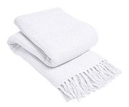 LIZZIE JACOBS New Lisbon 100% Cotton Throws Waffle Style Luxurious Super Soft Warm Cosy Sofa Bed Settee Chair Travel Blankets (Double - 178 x 254 cm, White)