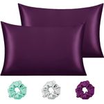Cloth Fusion Satin Pillow Cover Set of 2 for Hair and Skin Care, Perfect Pillow case with 3 Satin Soft Scrunchies for Women (17x27 inches, Wine), Solid, 400 TC