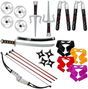 Dress Up America Ninja Weapons Set for Kids - Ninja Toy Set Includes Katana, Bow and Arrow, Eye Masks - Ninja Warrior Costume Accessory Set for Kids, Multicoloured, One Size