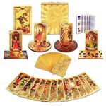 ALKALO Tarot Cards with Guide Book, 80PCS Gold Tarot Cards Set with 4Pcs Wooden Tarot Card Holder, Waterproof Tarot Deck/Fortune Telling Game Craft Cardboard for Beginners