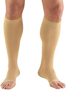 Truform 20-30 mmHg Compression Stocking for Men and Women, Knee High Length, Open Toe, Beige, Large