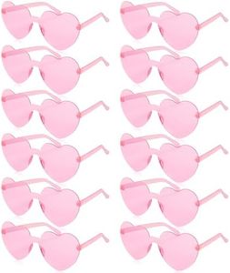 FUNUPUP 12 Pares Gafas Corazones, Gafas de Fiesta Sin Montura para Mujer (Rosa)