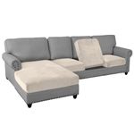 Sectional Couch Covers 4 Piece Couch Covers for Sectional Sofa L Shape Velvet Separate Cushion Couch Chaise Covers for Both Left/Right Sectional Couch(XL Sofa 3 Seater + 1 Chaise, Ivory)