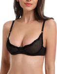 WingsLove Women's Sexy 1/2 Cup Lace Unlined Bra Soft Mesh Underwired Demi Bra(Black,36A)