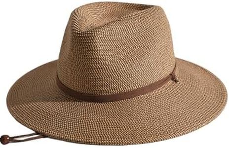 FURTALK Womens Summer Straw Sun Hats Wide Brim Panama Fedora Beach Hat with Wind Lanyard UPF 50+ Coffee Brown