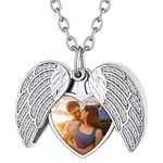 Custom4U Cubic Zirconia Angel Wing Heart Locket Necklace with Picture Custom Personalised Photo Locket Necklaces for Women