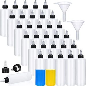 30 Pack Plastic Squeeze Bottles Boston Empty Dispensing Bottles Lab Dispensing Bottles with Twist Top Cap 2 Pcs Funnel for Liquids Inks Oil Sauce Condiments Arts and Crafts (White and Black, 8.5 oz)