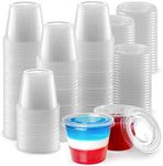 Simple Craft (5.5 Ounce, 100 Cups Clear Halloween Jello Shot Cups with Lids - Plastic Portion Cups - Condiment Containers - Disposable Jello Cups for Slime, Candies, Sauces, Salad Dressings, Puddings