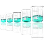 ONiLAB Glass Measuring Beaker Set 50 ml 100 ml 250 ml 500 ml 1000 ml(Pack of 5) 3.3 Boro Griffin Low Form with Printed Graduation Scientific Glassware for Laboratories, Classrooms or Home Use 18900622