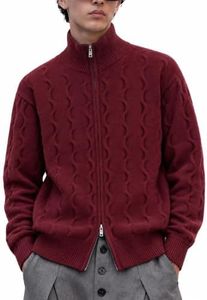 Aelfric Eden Men's Cardigan Sweater Cable Knit Double Zip Up Sweaters Red