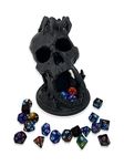 MunnyGrubbers - 6.5" Skull Dice Tower - (Random 7PCS D20 Dice Set Included) - No Paint Odorless Plastic - Tabletop Roleplaying Game - Dice Roller - Dungeons and Dragons - DND - D&D - (Black