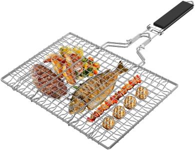 Canasta de asado de Pescado, Cestas plegables de acero inoxidable para asar con asa, rejilla portátil para barbacoa al aire libre para verduras, para Pescado, Verduras