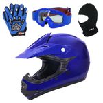 Zorax ZOR-X15 Blue XL (55-56cm) Kids Children Motocross Motorbike Helmet ECE 2206 & Gloves XL(8cm) & Goggles & Balaclava - Youth Junior Dirt Bike Off Road Motorcycle Crash Helmet