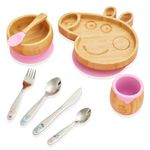 bamboo bamboo X Peppa Pig Baby & Toddler Weaning Set, Baby Plate & Bowl with Suction Cups, Baby Spoon, Toddler Cup and Cutlery for Feeding and Weaning for Babies from 6 Months (Peppa Pig, Pink)