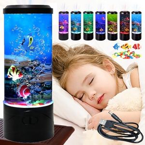 Mini Bubble Fish Lamp,Fake Fish Tank Aquarium Lamp,Multi-Color Changing Aquarium Light with 3 Artificial Fish Night Lights-for Home Office Living Room Decor for Kids Men Women