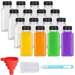 Opopark 16 Pack 8oz/250ml Plastic Juice Bottles with Tamper Seal Lids, Pouring Funnel and Brush, Empty Reusable Shot Bottles Clear Smoothie Bottles for Juice Milk, Water and Other Beverages