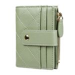 Women's Cute Leather Card Holder Small Compact Bifold Wallet with Zip Coin Pocket, Green