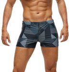 Arcweg Men's Swimming Trunks Sport Boxer Swimwear Underwear Drawstring Summer Beach Board Shorts Elastic Swimsuit Bottom, Geometric Pattern, Small