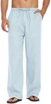 COOFANDY Men's Elastic Waist Beach Pants Linen Summer Pants Drawstring Linen Lounge Pants A- Sky Blue