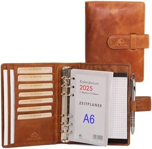 ALMADIH agenda personnel format A6 en cuir + calendrier 2024 bloc-notes inclus marron Deluxe – Portefolio Porte documents Timer Chemise de dossier Organiseur Semainier Serviette Organisateur