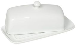 Now Designs Stoneware Rectangle Butter Dish with Lid, White 4.5 x 8 in