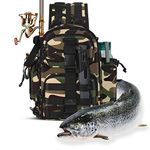Fishing Backpack, Small Waterproof Fishing Bag for Men with Rod Holder, Wild River Saltwater Surf Tackle Box Backpacks Fish Gear Storage Shoulder Bags for Outdoor Sports Camping Hiking, Camouflage