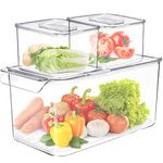 Yopay 3 Pack Produce Saver Containers for Refrigerator, Fruit Storage Containers, Fridge Freezer Stackable Organizer with Removable Drain Tray Vented Lids, Veggie Containers Drawers Bins