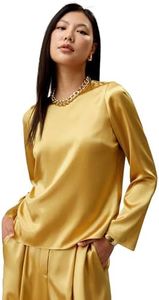 LilySilk Womens Pure Silk Shirt Ladies 28MM Heavy Silk Long Sleeve Blouse with Crewneck and Lustrous Finish for Most Occasions,XS