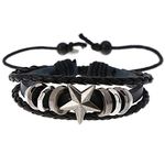 Peora Silver Plated Black Leather Bracelet Stylish Fashion Design Hand Jewellery Gift for Men & Boys (PX9LB26)