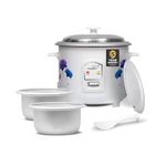 V-Guard VRC 1.0 C 1-Litre Electric Rice Cooker Small with 400 W Power (New Launch) | 2 Pots, Spatula, Rice Separator | 2-Year Product & 5-Year Heating Plate Coverage by V-Guard | Automatic Cooking with Double-layer Body & Cool Touch Handles