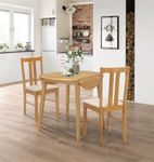 Hallowood Furniture Ledbury Small Dining Table and 2 Chairs, Round Drop Leaf Table and Cream Fabric Padded Seat Chairs, Wooden Folding Table and Chairs in Light Oak, Dining Room Set