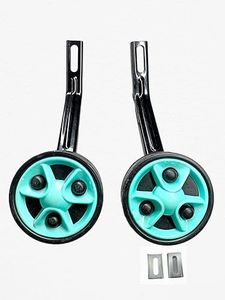 Bicycle Training Wheels Set for 12",14", 16", 20" Inches Cycle, Side Support with Turquoise Design, Black
